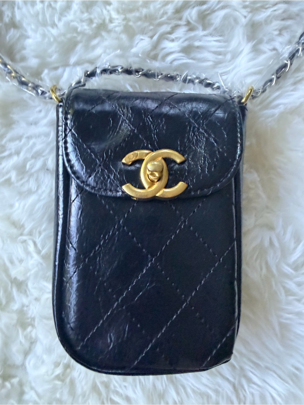 Chanel Makeup Black Aged PU Leather Crossbody Bag w Tweed Coin Purse - Picture 3 of 16